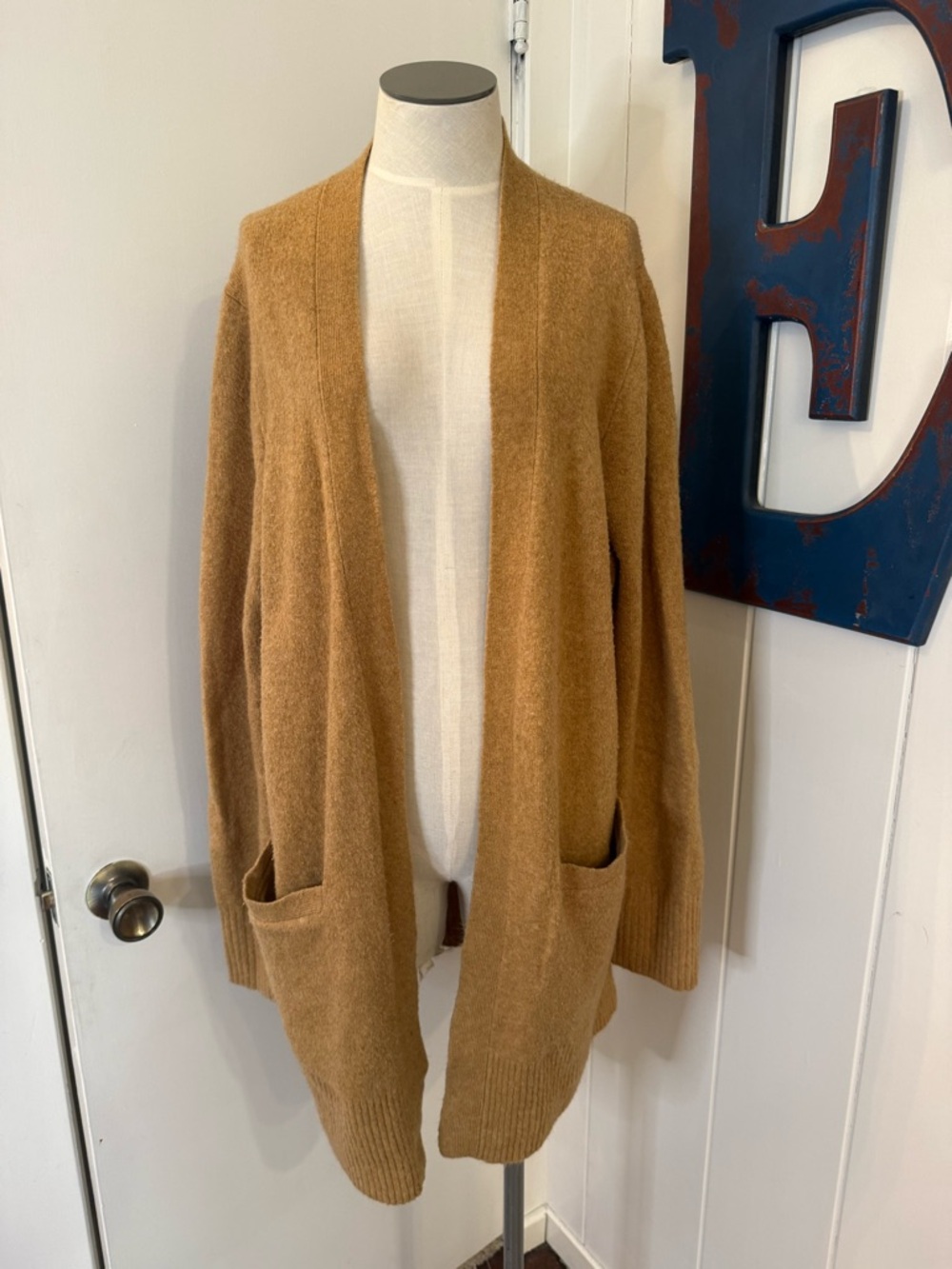 J. Crew Camel Open-Front Pocket Cardigan Sz XL